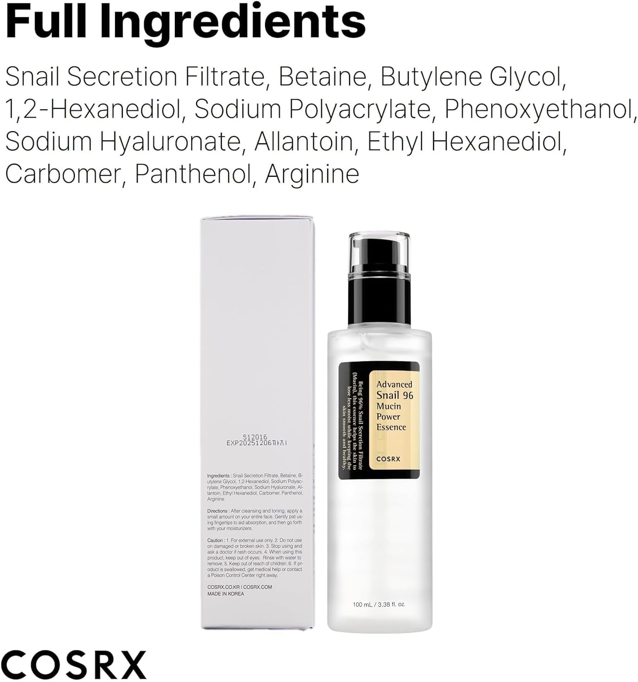 Cosrx, Advanced Snail 96 Mucin Power Essence , 3.38 Fl Oz (100 ml)